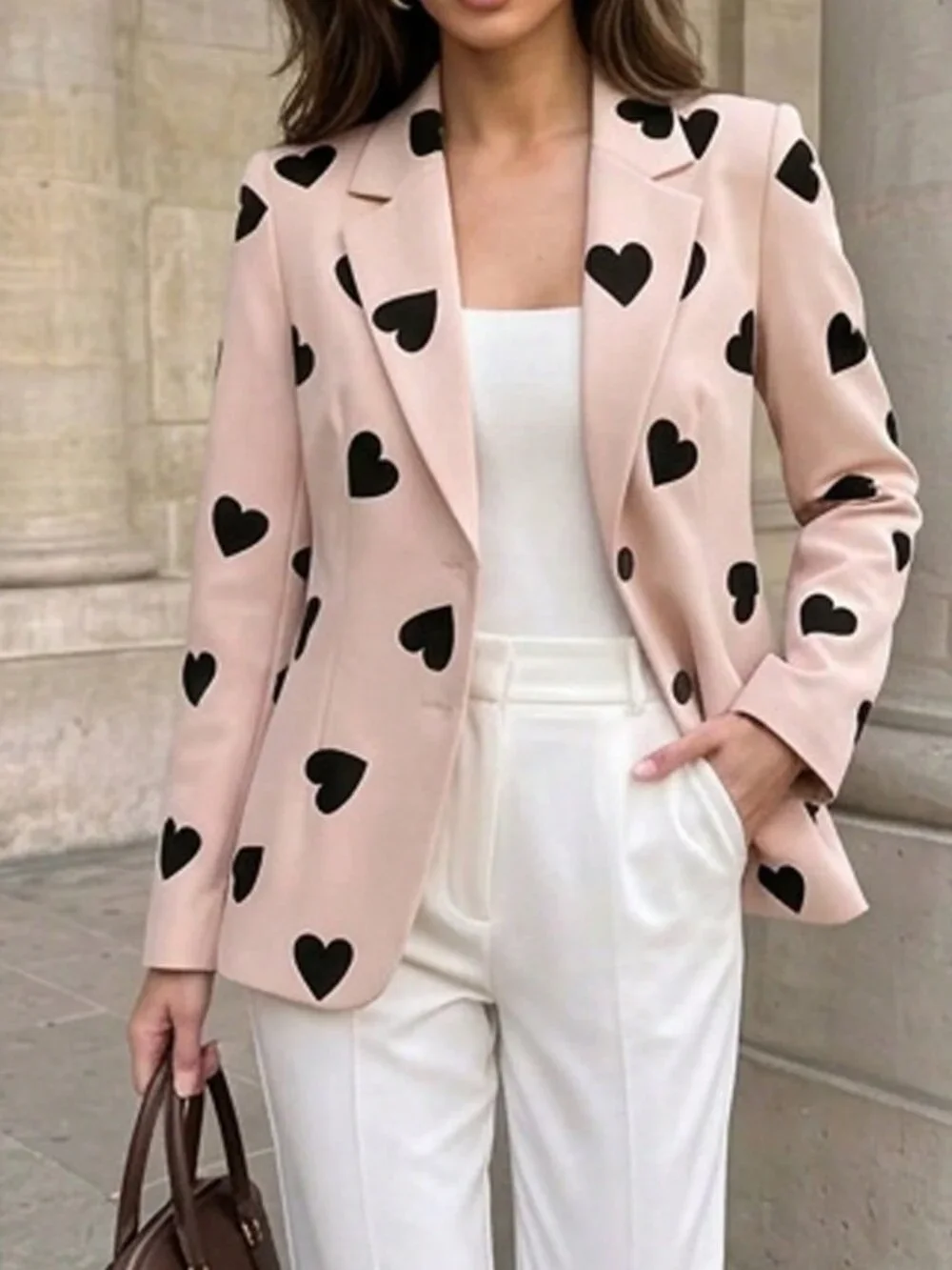 Multicolor Casual Women's Geometric Random Print Lapel Two-Button Blazer Jacket